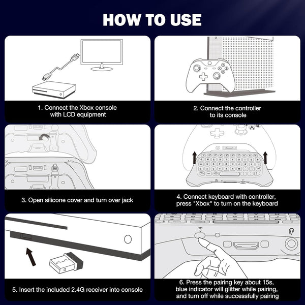 Moko RGB Backlight Keyboard for Xbox One Controller, Xbox Series X/S, Wireless Chatpad Keypad with 2.4G Receiver&3.5Mm Audio Jack, Xbox Accessories Mini Game Keyboard for Xbox One/One S/Elite/2, Black