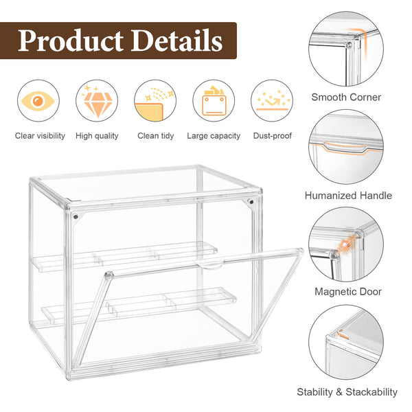 Lunaluke Clear Double-Tier Storage Box with Door - Heavy-Duty Plastic Dustproof Display Case with Hinged Door And Bottom Shelf, Dust Cover Included, Ideal for Organizing Makeup, Cosmetics, Or Other Items on a Vanity, Desk, Or Shelf.