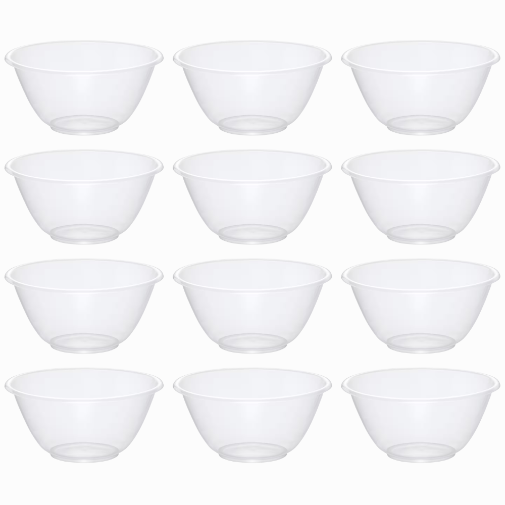 Set of 12 Clear 20cm Plastic Mixing Bowls – 2.3L BPA-Free Food-Safe Nesting Bowls for Kitchen Prep, Baking & Serving – Microwave & Dishwasher Safe Lightweight Bowls