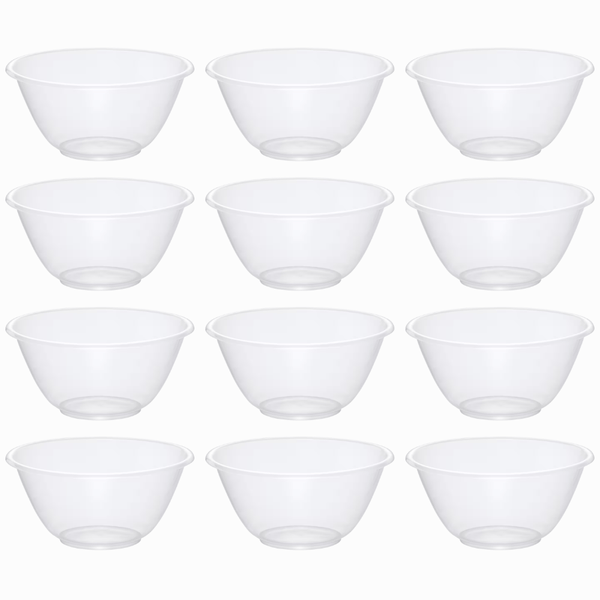 Set of 12 Clear 20cm Plastic Mixing Bowls – 2.3L BPA-Free Food-Safe Nesting Bowls for Kitchen Prep, Baking & Serving – Microwave & Dishwasher Safe Lightweight Bowls