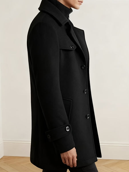 New Autumn And Winter 802 Detachable Double-Layer Collar Thick Velvet Blend Overcoat for Men