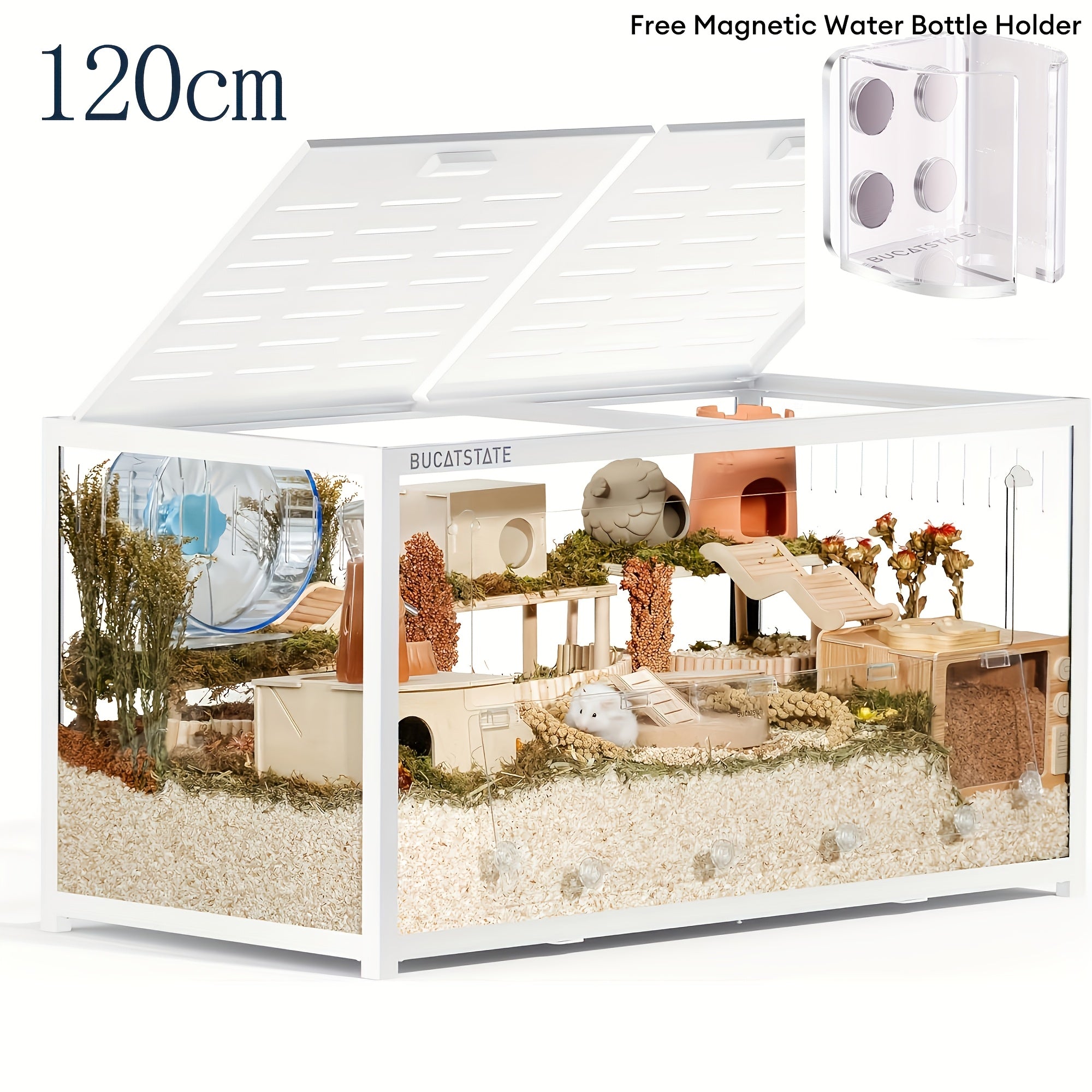 BUCATSTATE Hamster Cage 3.0: 100/120cm(Only 120cm Free 20L Paper Bedding) Spacious Stackable Metal Cage for Dwarf And Syrian Hamsters, Gerbils, And Mice Easy Top Access And Quick Assembly, Hamster Accessories