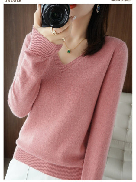 2026 New Women'S V-Neck Sweater Soft Warm Long Sleeve Pullover