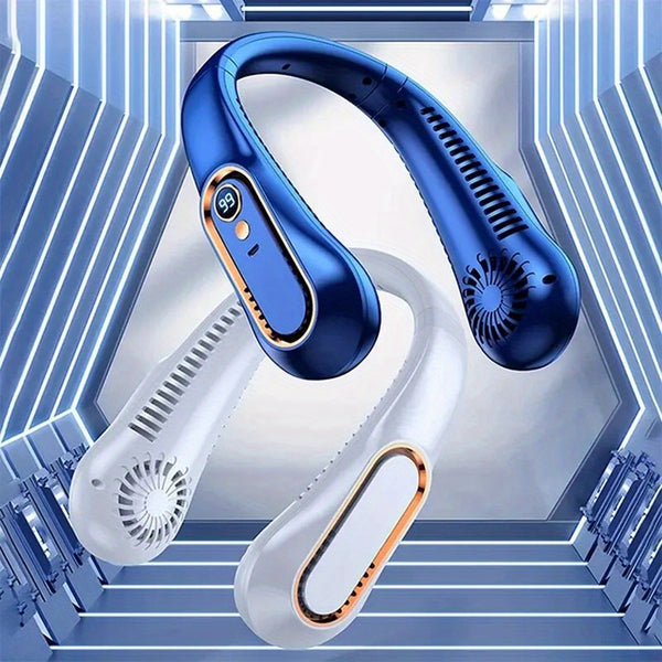 Sports & Office Companion: Mini Bladeless Neck Fan, Ultra-Long Battery Life, 5 Gear Adjustable, Silent, USB Charging with Digital Display