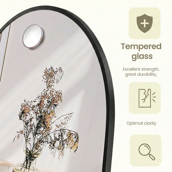 Arched Full-Length Standing Mirror with Magnifying Mirror, Tempered Glass, 160 x 50 cm, Black