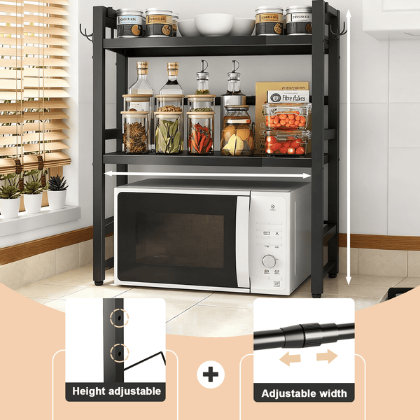 3-Layer Metal Microwave Rack, Adjustable, Expandable, Stretchable Kitchen Rack, Sturdy, Stainless Steel, Easy to Clean, Used for Storing Microwave Ovens And Ovens, Kitchen Countertop Rack, Universal