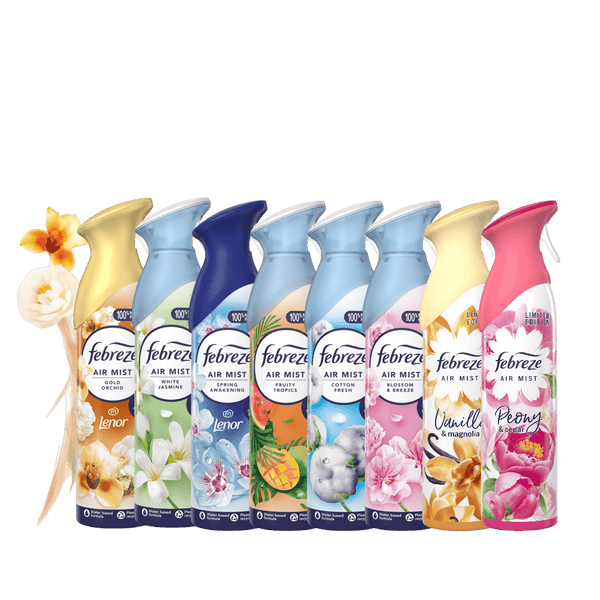 Febreze Air Mist Air Freshener ASSORTED PACK OF 8 - WHITE JASMINE, BLOSSOM & BREEZE, COTTON FRESH, GOLD ORCHID, FRUITY TROPICS, SPRING AWAKENING, VANILLA MAGNOLIA, PEONY & CEDAR
