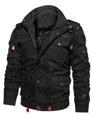 2025 New Winter Casual Multi-Pocket Workwear Hooded Men's Jacket with Lining, Mid-Length with Detachable Hood