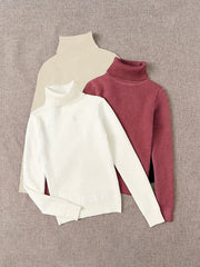 3pcs Set, Women's High-Neck Fashion Sweater, -Lined and Thickened, Women's Apparel, Autumn/Winter Base Layer Sweater, High-Neck Thickened Sweater for a Perfect Fit, Warm Base Layer Long-Sleeve Sweater, New Autumn/Winter Design