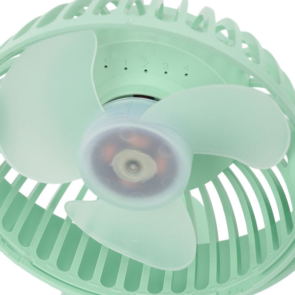 Portable USB Clip Fan - Mini Rechargeable 5000mAh Battery Operated, 4-Speed Quiet Desk Fan with 360° Rotation, Type-C Charging (Green, 19.5x13x13cm, ABS+Plastic)