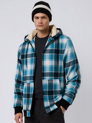 Men's Heavyweight -Lined Hooded Jacket - Full-Zip Plaid Thickened Shirt with Pockets and Adjustable Drawstring, Comfortable and Warm for Autumn and Winter