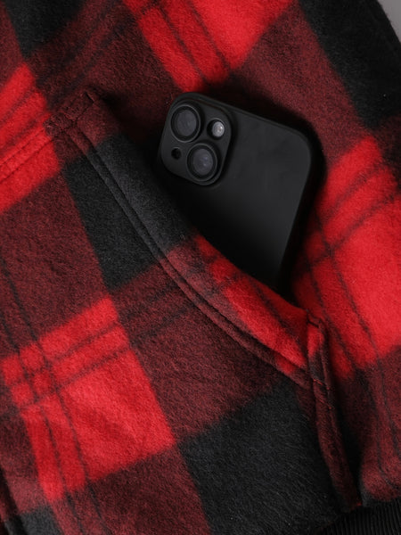 Men's Heavyweight -Lined Hooded Jacket - Full-Zip Plaid Thickened Shirt with Pockets and Adjustable Drawstring, Comfortable and Warm for Autumn and Winter