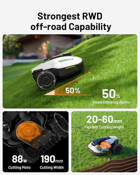 MAMMOTION YUKA Mini 500 Robot Lawn Mowe Perimeter Wire Free, Recommended for 500 ㎡, Maximum 700 ㎡,3D Al Vision, 45% Slope Capability, Automatic Mapping, Equipped with 4G Module