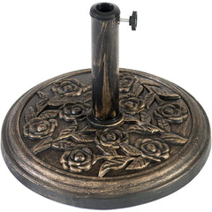 9KG Cast Iron Effect Garden Parasol Base with Floral Rose Design – Heavy Duty, Weather-Resistant & Easy to Assemble for Outdoor Umbrella and Canopy