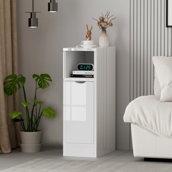 Slim Bedside Table, High Gloss Narrow Nightstand, Small Bedside Cabinet with Storage Space Saving for Bedroom Storage Unit, Living Room Small Sofa Side End Table