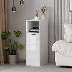 Slim Bedside Table, High Gloss Narrow Nightstand, Small Bedside Cabinet with Storage Space Saving for Bedroom Storage Unit, Living Room Small Sofa Side End Table