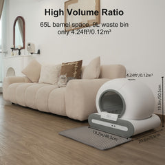 DOEL Self-Cleaning Cat Litter Box Automatic Cat Litter Box with Litter Mat And Trash Bags 65L Large Capacity Cat Toilet App Control 2.4G Wifi, Without Battery