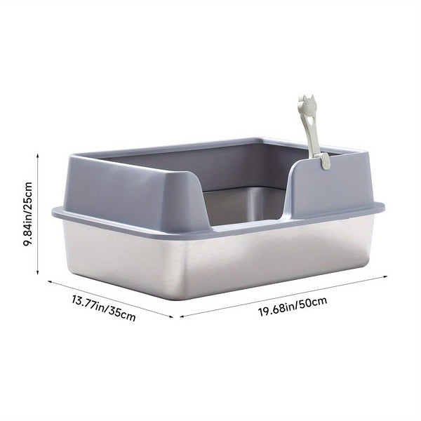 XL Stainless Steel Cat Litter Box, Large Cat Litter Tray with High Sides Anti Leakage, Odor Control, Metal Litter Box with Anti-slip Bottom, Easy Cleaning Kitten Litter Tray for Cats, Black Grey