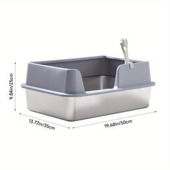XL Stainless Steel Cat Litter Box, Large Cat Litter Tray with High Sides Anti Leakage, Odor Control, Metal Litter Box with Anti-slip Bottom, Easy Cleaning Kitten Litter Tray for Cats, Black Grey