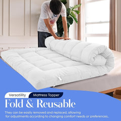 1pc Hotel Quality Mattress Topper 10cm/ 4 Inch Extra Thick Plush Support & Breathable, Fits All Mattress Sizes (Single Double King Super) - White