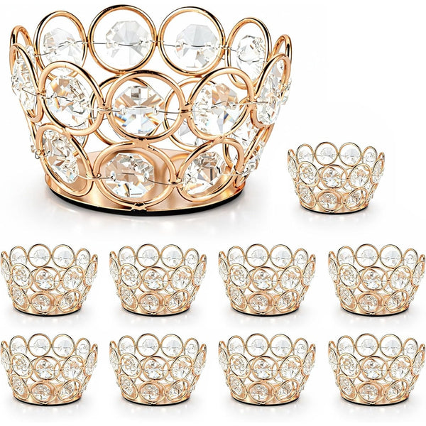 10 Pack Iron Crystal Candle Holders, Bowl-Shaped Decorative Tealight Holders for Table, Wedding, Party & Home Décor