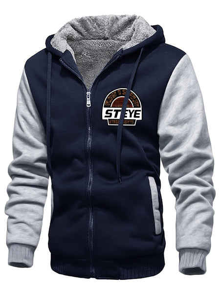 Men'S Cozy Fleece Hoodie, Stylish Color-Blocked Jacket for Autumn And Winter