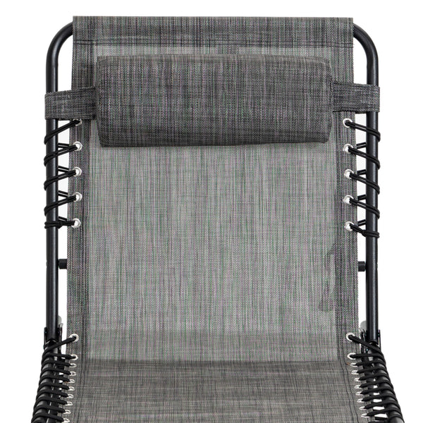 Portable Sun Lounger, Folding Camping Bed with Side Pocket and Pillow for Patio