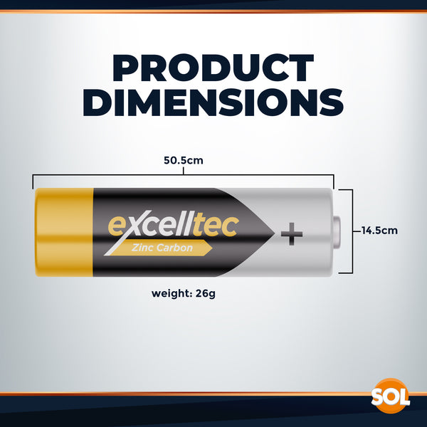 20 Pack Excelltec AA / AAA Batteries | 1.5V Zinc Carbon Dry Cell 1000mAh Battery for Low Drain Devices | Non-Rechargeable Primary Cell Batteries for Remote Controls, Clocks, Flashlights, Alarms, Radios & More | Long Shelf Life Disposable AA AAA Battery Pa
