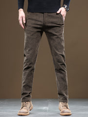 Autumn/Winter Men's Warm Casual Pants, Business Casual Slim-Fit Chenille Trousers, Solid Color