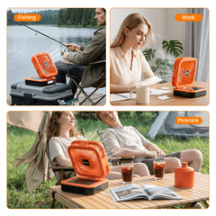 Portable Solar Camping Fan with LED Light, Rechargeable Outdoor Tent Fan, 4 Wind Speeds, Adjustable Brightness, Oscillating Fan with USB Power Bank Function, Type-C Charging