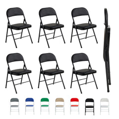 Set of 6 Folding Chairs, Faux Leather Foldable Chairs with Metal Frame and Padded Seat, Easy to Fold and Store for Home, Office, Dining and Reception