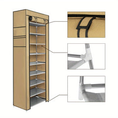 10 Tier Shoes Rack with Dustproof Cover, Shoe Storage Cabinet, Shoe Organizer, Easy to Assemble, Hold up to 25-30 Pairs