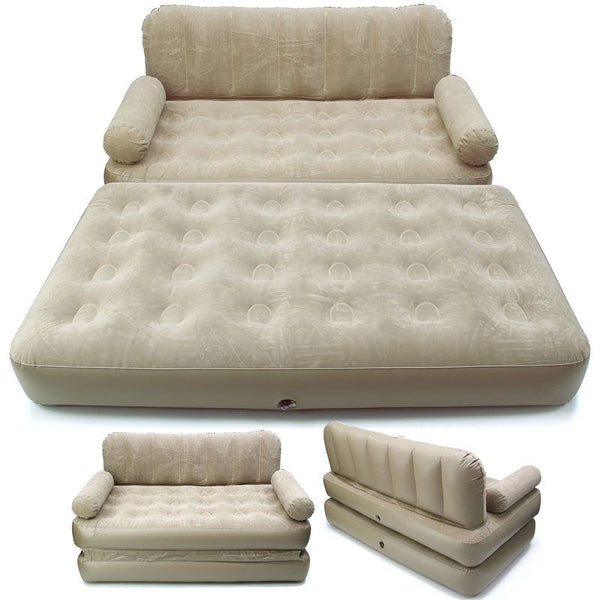 Inflatable Sofa Bed 2-in-1 Flocked Air Mattress Chair Guest Camping Lounge Home