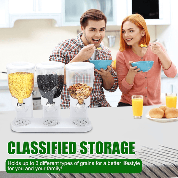 Triple Food Dispenser 3x 2L Cereal Container Countertop Dry Food Dispenser for Nuts Granola Cereal