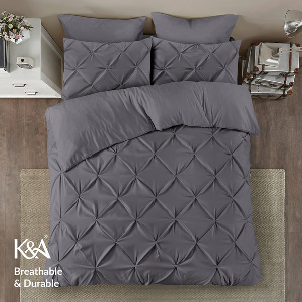 K&A® Pintuck Pinch Pleat Duvet Cover Set with Zipper Closure including Pillowcase – Ultrasoft Brushed Microfiber – Easy Care & Machine Washable
