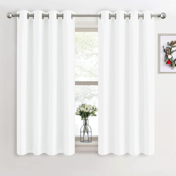 PONY DANCE Grey Blackout Thermal Insulated Curtains for Bedroom, 46 X 54 Inch Short Eyelet Curtains & Drapes, Soft Black Out 2 Panels for Window Living Room/Kitchen