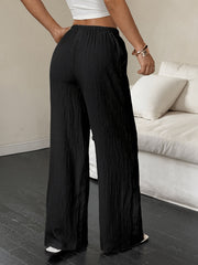 2pcs Women's Spring/Summer Casual Solid Color Waist-Tie Pocket Wide-Leg Pants Set, Suitable for Casual Daily Wear and Vacation