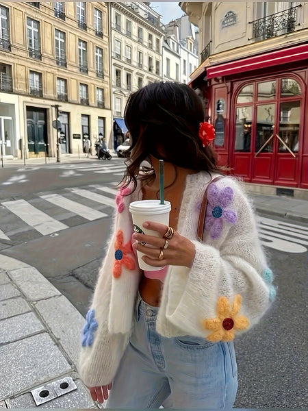 2025 Autumn Soft and Needle Lazy Coat Dopamine Colorful Flower Embroidered Sweater Cardigan