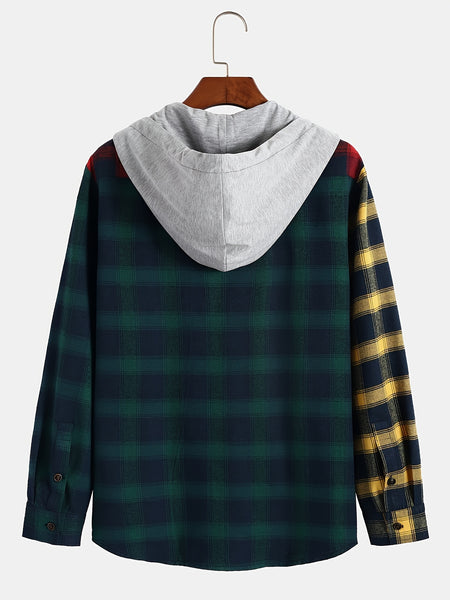 Men's Exquisite Gift: New College Style Trendy Hooded Cardigan with Contrast Color Multi-Patch Drawstring Pocket Design