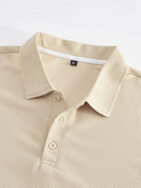 Men's Waffle Casual Suit Top Short Sleeve Turnover Collar Shirt Bottom Leisure Pants Comfortable and Clean Suitable for Spring and Summer Wear