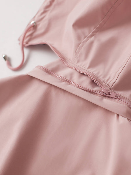 Drawstring Waist Hooded Zip Up Coat, Casual Long Sleeve Coat for Fall & Winter, Women's Clothing
