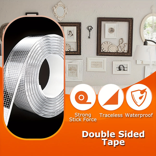 2pcs Industrial Grade Nano Double-Sided Tape, 5-Meter-Long Removable Without Leaving Any Marks, PET Transparent Material, High Viscosity | Strong Load-Bearing | Easy to Tear And Cut | Temperature Resistant, Reusable, Suitable for Home, Office, Car, Office