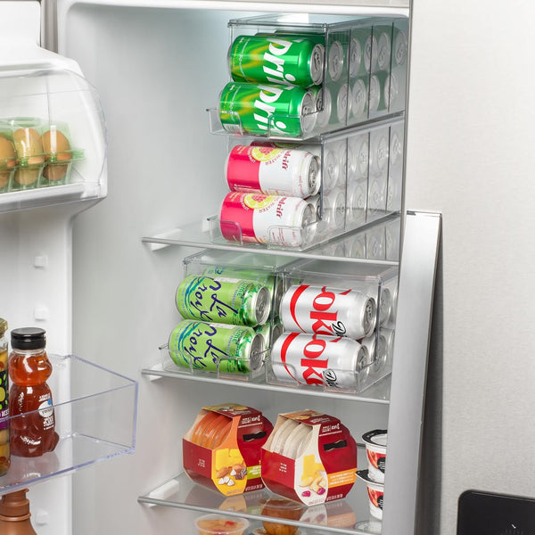 Clearspace Drink Organizer for Fridge & Soda Can Dispenser - Fridge Organization & Can Organizer for Refrigerator Stackable Can Holder Dispenser with Lid - Holds 12 Cans Each, BPA Free - Set of 4