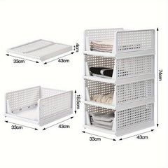 4 Pack Stackable Folding Clothing Storage Basket Drawers Wardrobe Closet Organizer Plastic Clothes Partition Shelf Stackable Hamper Bathroom, Bedroom, Office