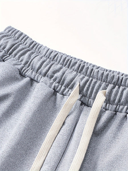 Three-pc Men's Solid Color Plain Elastic Waistband Drawstring Ribbed Cuffed Casual Jogger Pants, Men's Dress Administrative Trousers