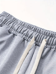 Three-pc Men's Solid Color Plain Elastic Waistband Drawstring Ribbed Cuffed Casual Jogger Pants, Men's Dress Administrative Trousers