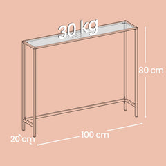Modern Retro Glass Console Table with Golden Frame & Tempered Glass Top - Sturdy Sofa Table for Living Room, Hallway, Entryway - Space-Saving Narrow Design, Easy Assembly, Low-Maintenance Surface, Compact Accent Table for Small Spaces, Apartments, Apartme