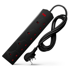DESIRETECH Black Electric Extension Lead - 4 Gang with UK Plug & 3 Pin Socket - Wall Mountable & Multi Socket Mains Strip for Home, Bedroom, Kitchen, & Office (1 Pack)
