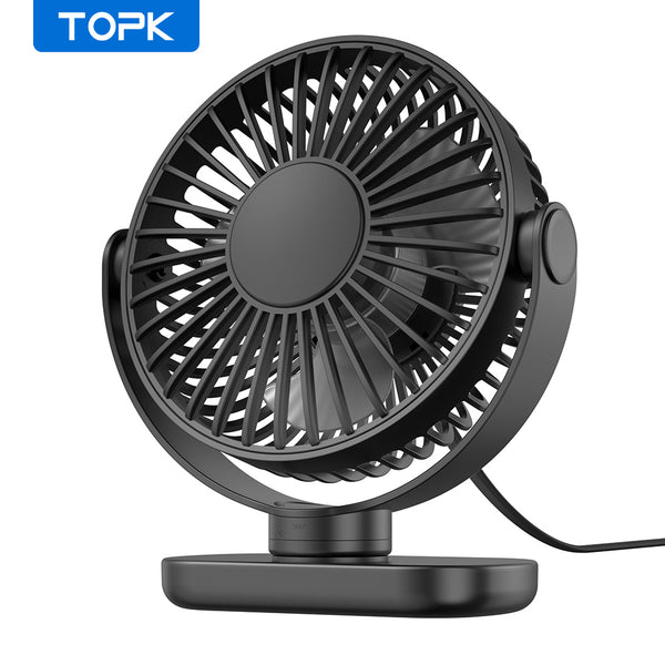 TOPK Mini USB Desk Fan, 3-Speed Adjustable Airflow, Low Noise Quiet Operation, 360° Flexible Rotation, Compact Portable Design for Home, Office & Bedroom
