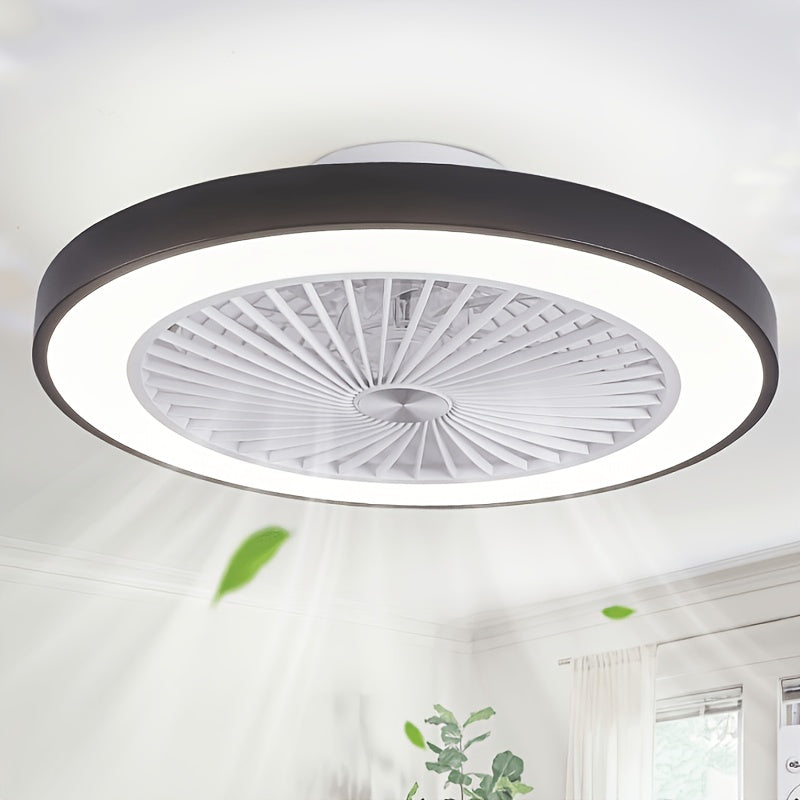Low Profile Ceiling Fans with Lights, 50.04cm Enclosed Ceiling Fan Flush Mount, 3000K-6000K Smart Bladeless LED Fan Light, White Black Modern Ceiling Fans with Lights for Bedroom Dimmable LED 6 Speeds Reversible Timing